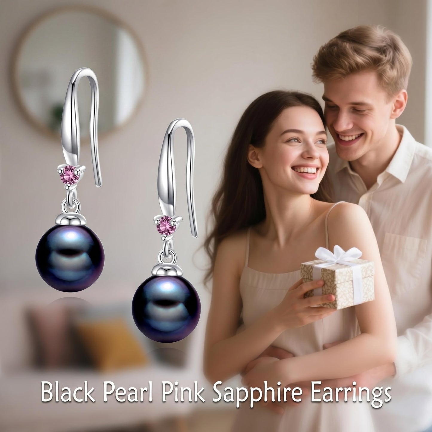 925 Sterling Silver Pearl Leverback Earrings Dangle Drop Birthstone Jewelry Gifts for Women (Black Pearl-October)