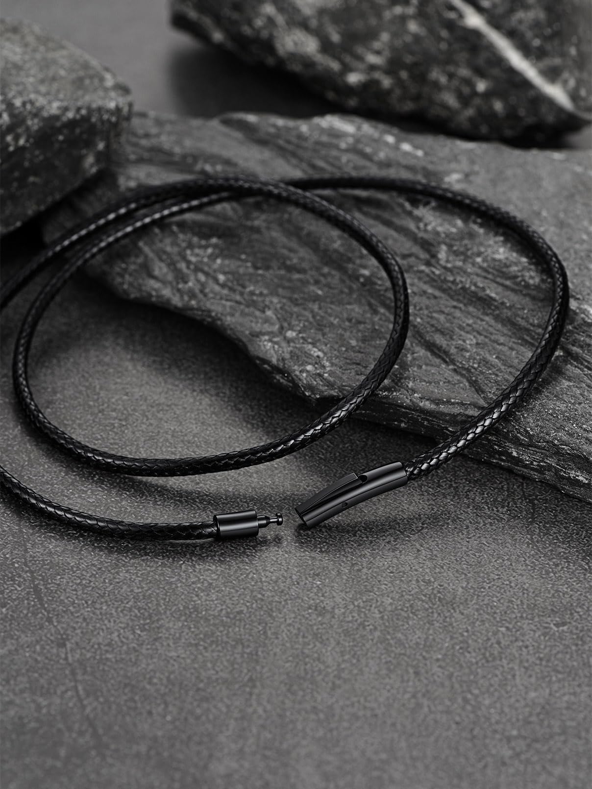 FaithHeart Genuine Leather Necklace Cord for Men Unique Solid String Wax Rope Neck Chains for Dad 16-30inch Black Chains