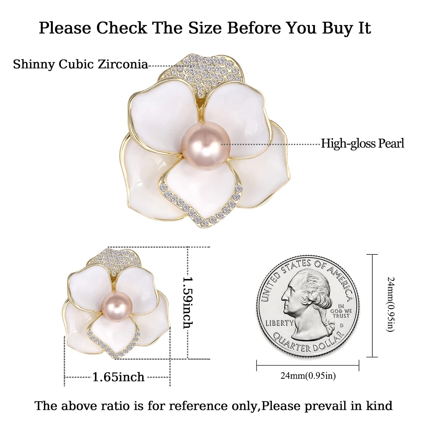 Brooches for Women White Pearl Flower- Austrian Rhinestone Brooch Jewelry - Ladies Wedding Bouquet Brooches Pin for Birthday, Christmas, Anniversary