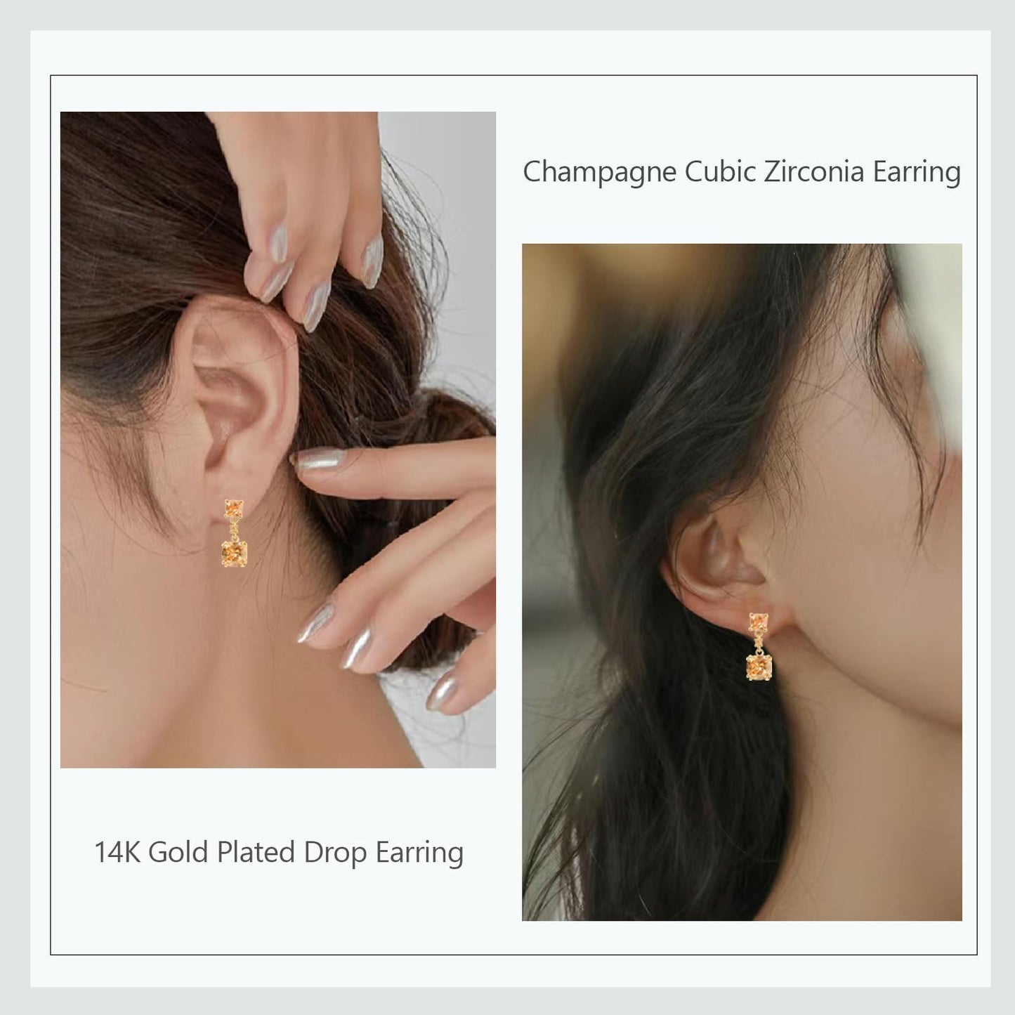 TaYolnFaSo Champagne Cubic Zirconia Jewelry Sets for Women 14k Gold Plated Cushion-Cut Necklace Earring Set Jewelry Birthday Gifts for Mother
