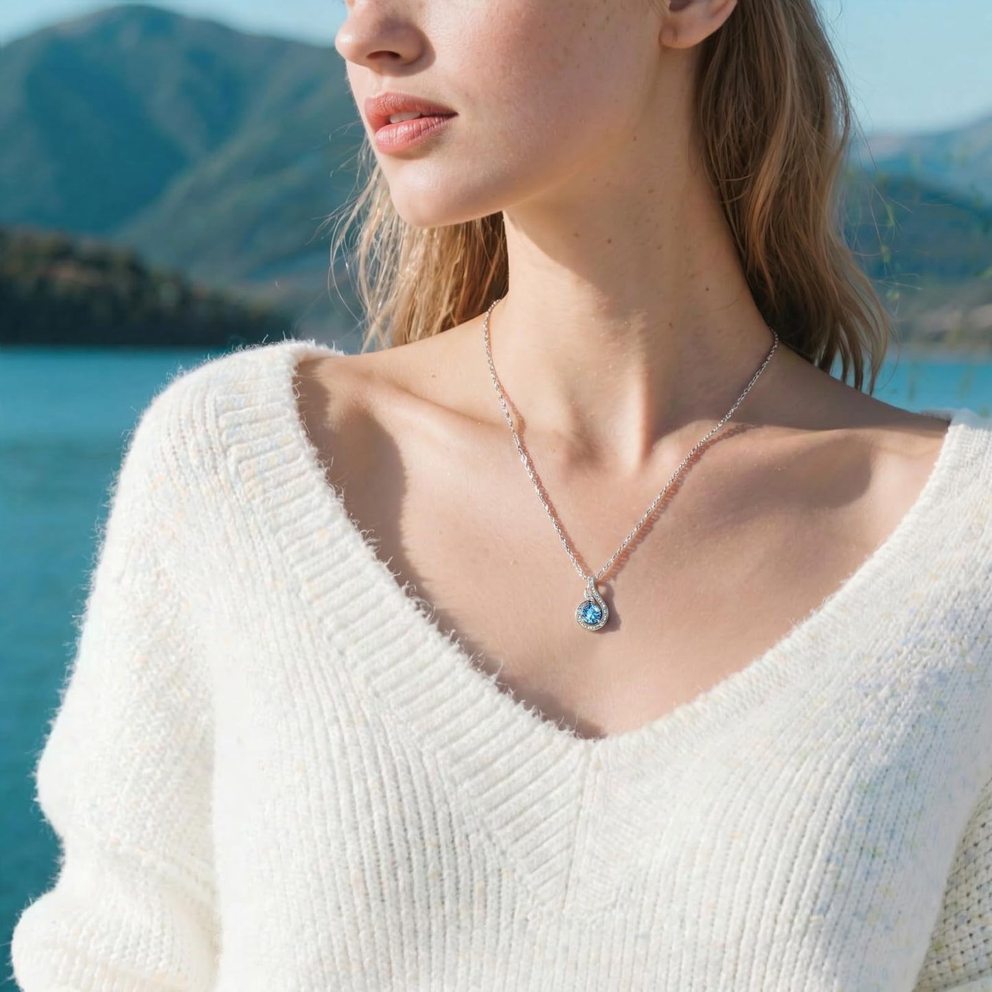 Kate Lynn Phoenix Birthstone Necklaces for Women Pendant Necklace Crystal Jewelry, Birthday Gifts for Women Wife Girlfriend Mothers Day Gift for Mom Daughter Unique Lady Christmas Jewelry Gift for Her, March Birthstone Aquamarine Necklace