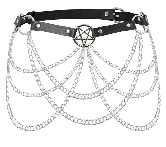 WARANDOD Rave Waist Chain Belt Punk Black Leather Body Accessories Adjustable Body Jewelry Goth Belt for Women (Fits Waist 29.92IN-39.76IN)