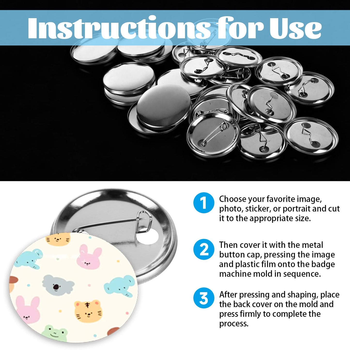 MUXHEL 900Pcs Blank Button Maker Supplies 1.46 Inch/37mm Dia Button Pins Round Metal Blank Badge Parts Metal Covers, Metal Backs& Clear Film for Button Maker Machine, Pin Maker, Badge Button Press