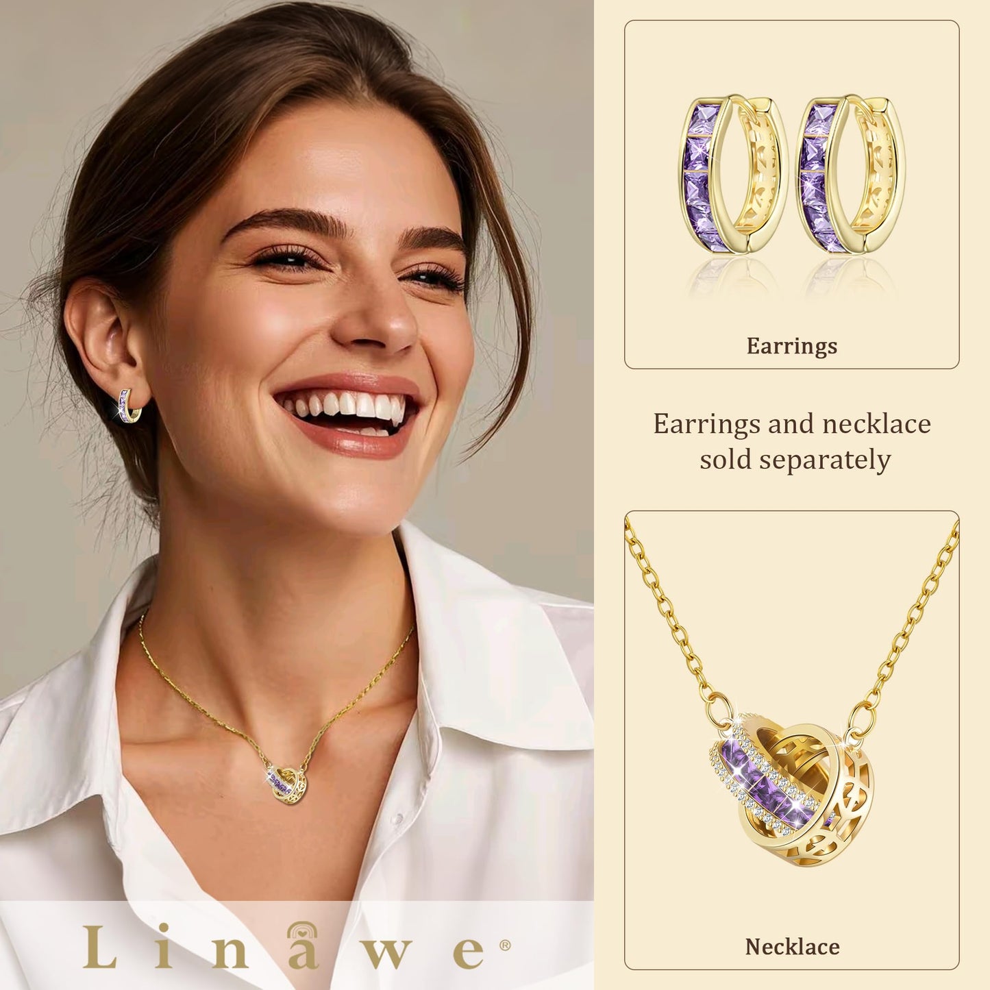 Linawe Purple Gold Hoop Earrings for Women Trendy, Cubic Zirconia Amethyst Earrings Studs, Helix Cute Small Cuff Hoop, Huggie Earrings, Ear Tragus Safety Pin Cartilage