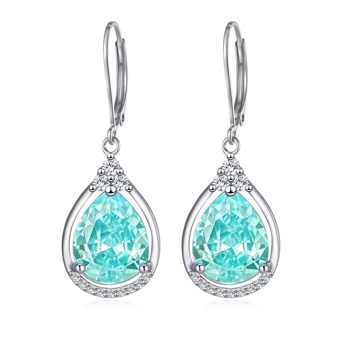 Boho Blue Earrings for Women Sterling Silver Blue Birthstone Earrings Pool Blue Cubic Zirconia Teardrop Dangles Jewelry Christmas Gifts for Women