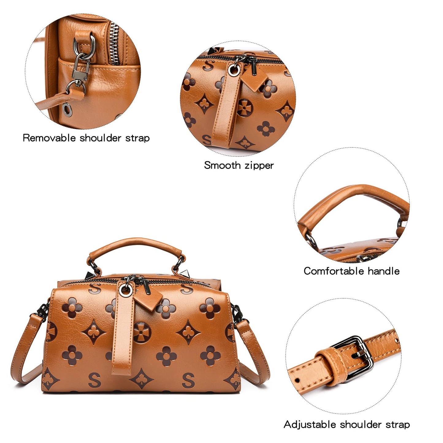 Travistar Crossbody Handbags and Purses Women - Small Retro Embossed Vegan Leather Cross Body Top Handle Handbag Women's Shoulder Bag Trendy Tote Purse Ladies Satchel Bags with Adjustable Strap Brown