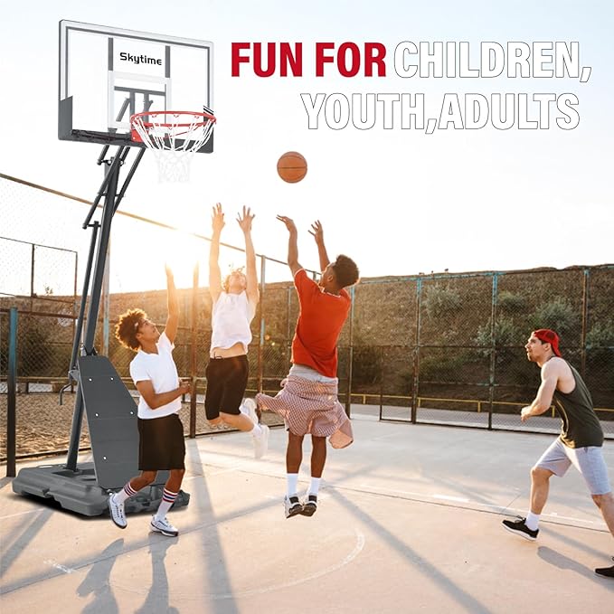 Basketball Hoop 44&48 Inch Backboard Portable Basketball Hoop Outdoor,5.3-10ft Stepless Regulation Crank Adjust Basketball Goal System