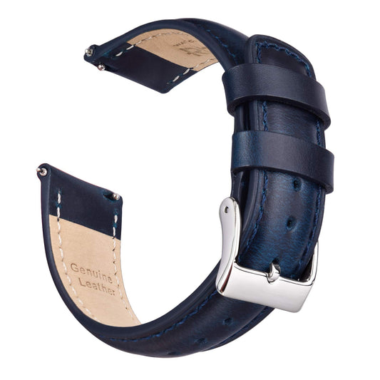 Ritche Quick Release Leather Watch Band 18mm 19mm 20mm 21mm 22mm 23mm 24mm Leather Watch Strap, Dark Blue & Silver, 22 mm, Vintage