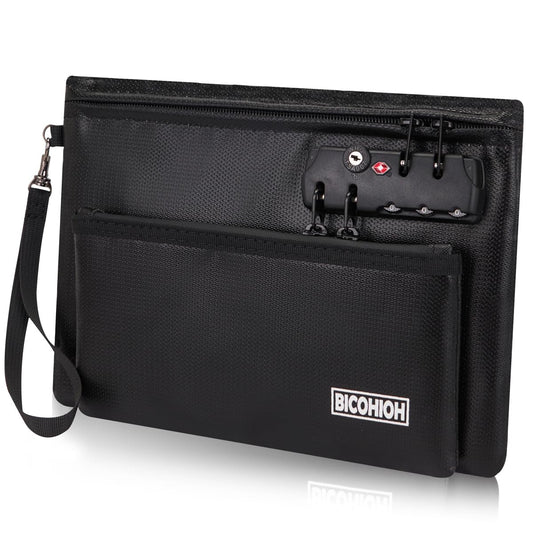 Fireproof Money Bag with Lock, Cash Bag Bank Bag for Cash, Valuable Storage Bag,Fireproof Safe Box Money Pouch with Zipper (BLACK, Small)