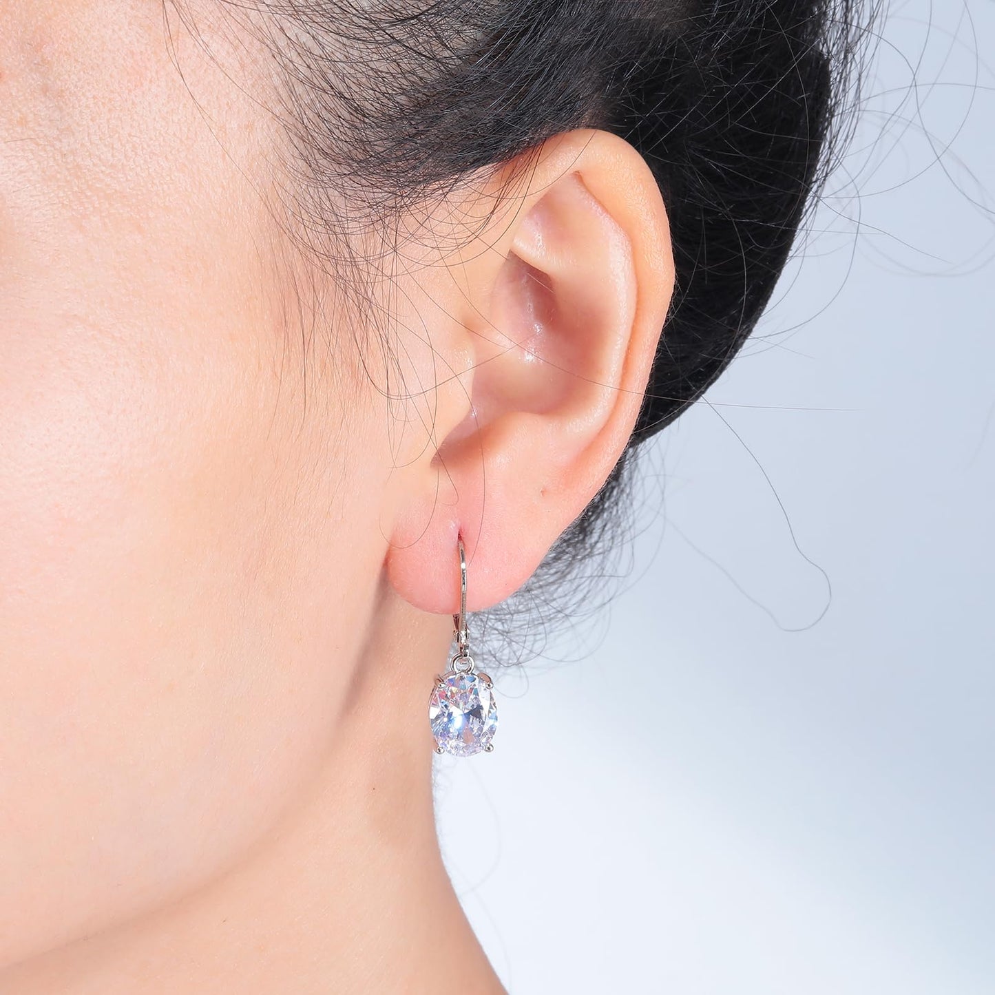 CiNily Cut-Oval Leverback Dangle Earrings for Women Hypoallergenic 14k White Gold Plated Hanging Lever Earrings Lightweight Summer Drop Earrings Jewelry