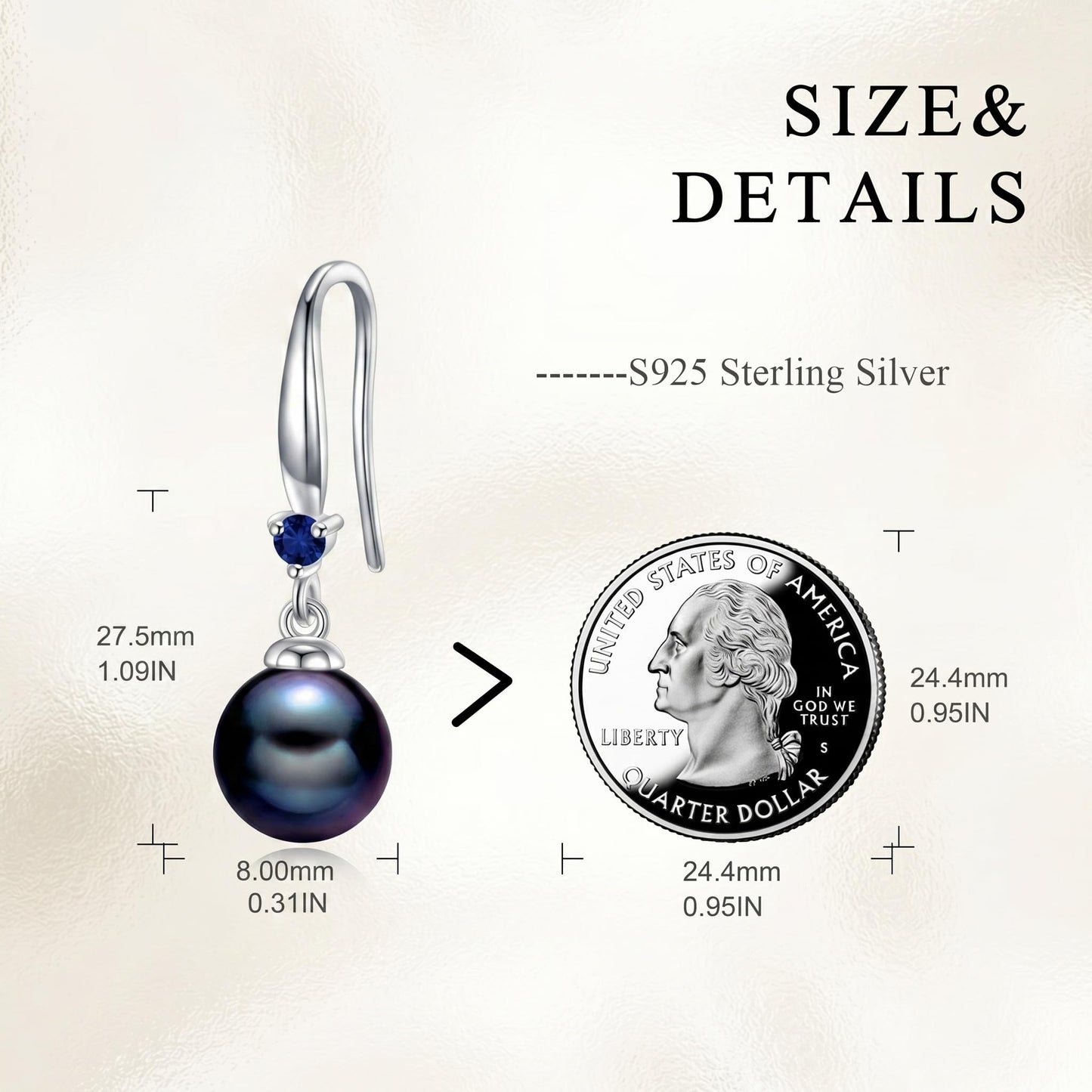 925 Sterling Silver Pearl Leverback Earrings Dangle Drop Birthstone Jewelry Gifts for Women (Black Pearl-September)