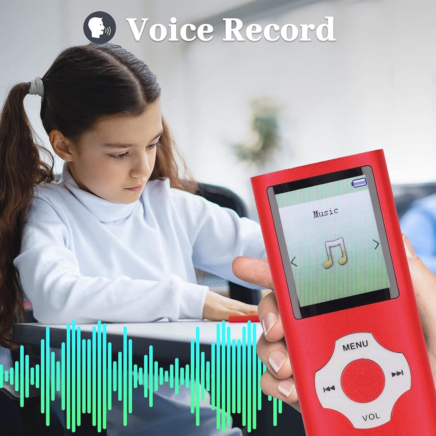 Yunseity MP3 5.0 MP4 1.8in Player, Bluetooth Player with Color Screen, Portable HiFi Sound Music Player Built in HD