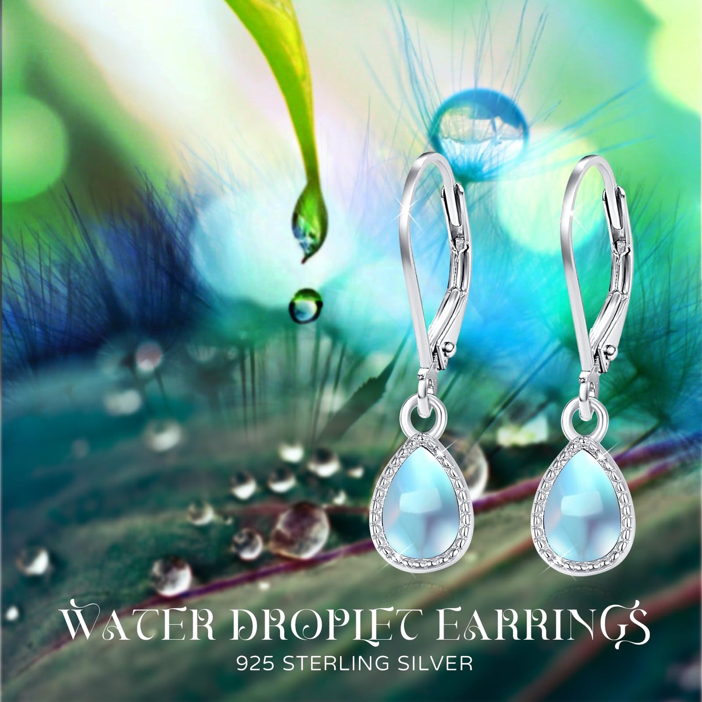 Teardrop Leverback Drop Dangly Earrings, 925 Sterling Silver with Opal/Moonstone Hypoallegenic for Sensitive Ears Jewelry Gift for Women Girlfriend with Gift Box (Moonstone Teartdrop Earrings)