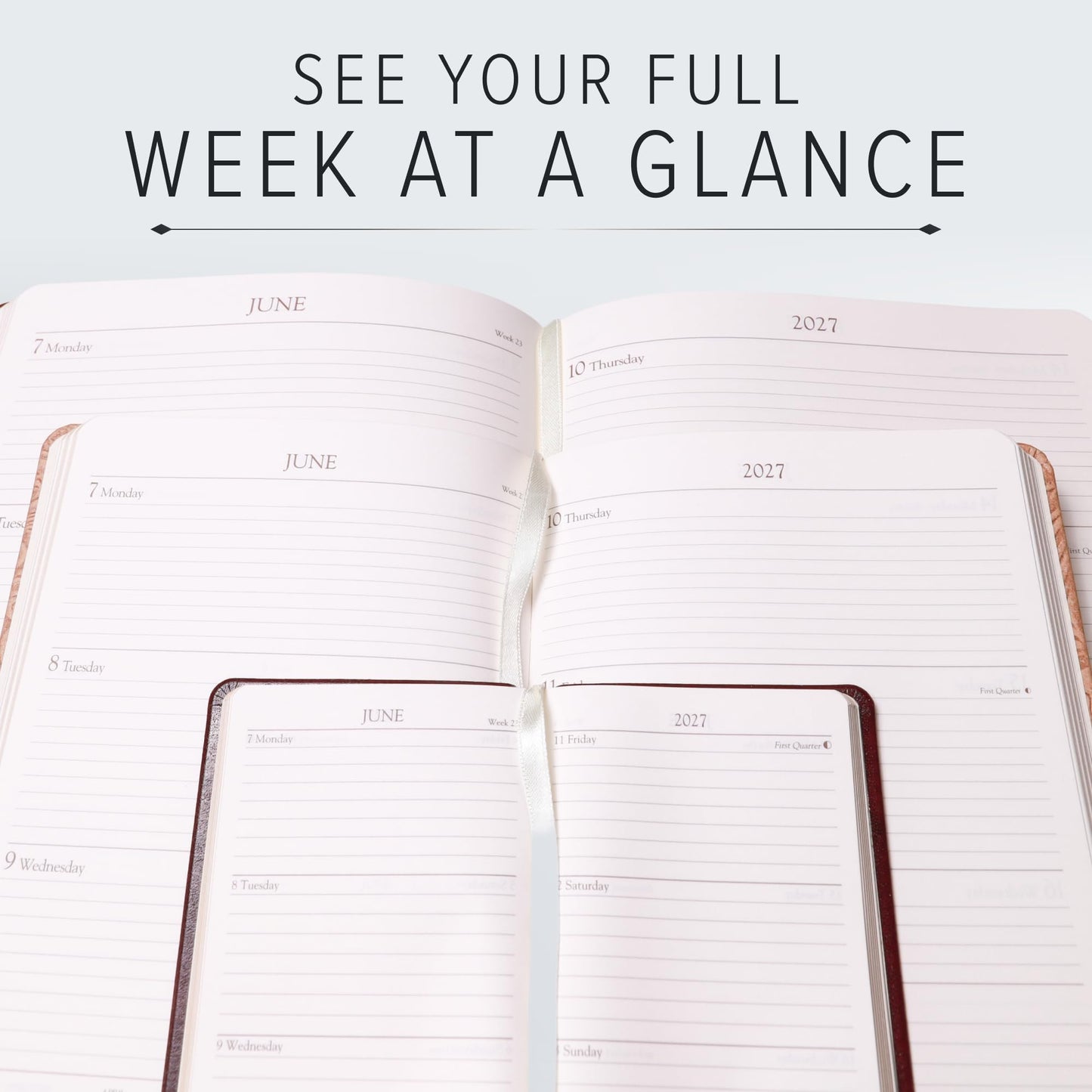 Gallery Leather Pocket Weekly Monthly Planner 2027, Elegantly Bound Calendar Planner and Notebook with Stylish Gold-Gilded Page Edges, 12 Months - Acadia Wild Rose - 6x3.25"