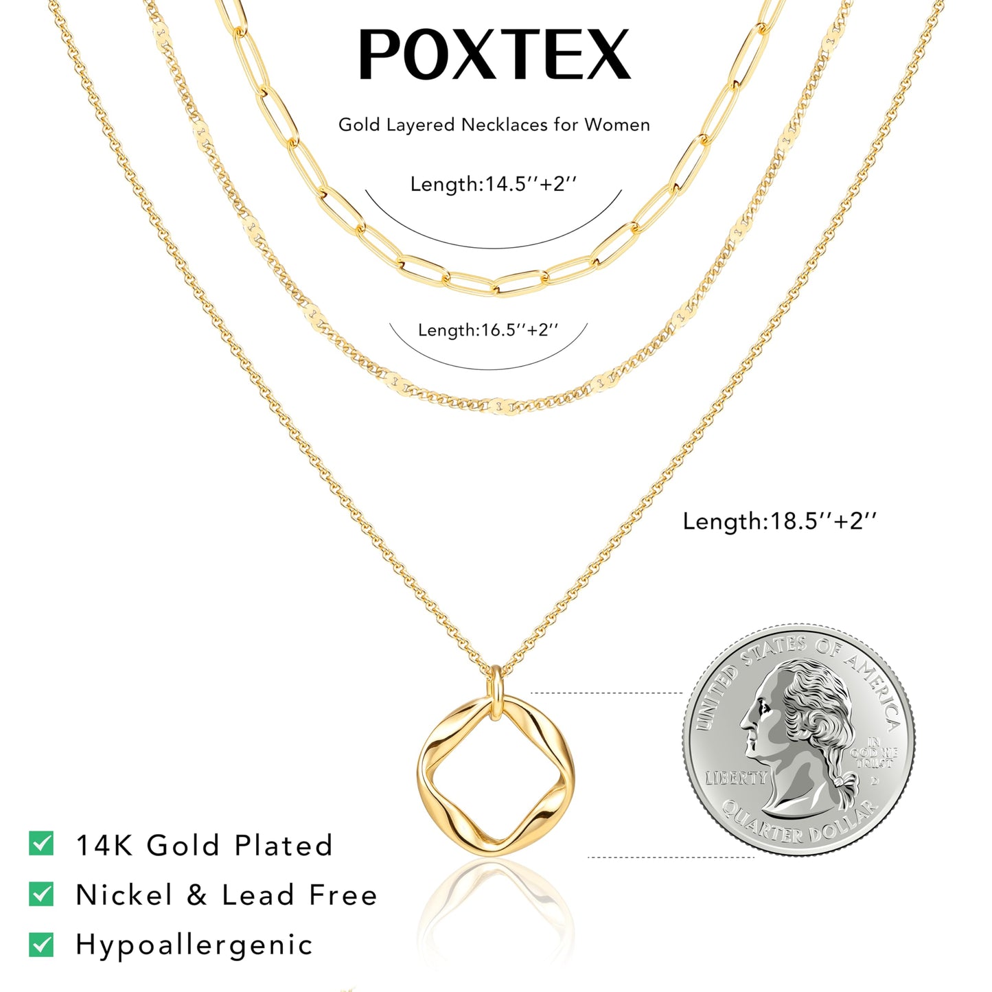 Layered Gold Necklaces for Women,14k Gold Plated Dainty Stackable Choker Necklaces for Women Trendy Layering Geometric Pendant Paperclip Dot Chain Necklace Set Jewelry Set Gifts
