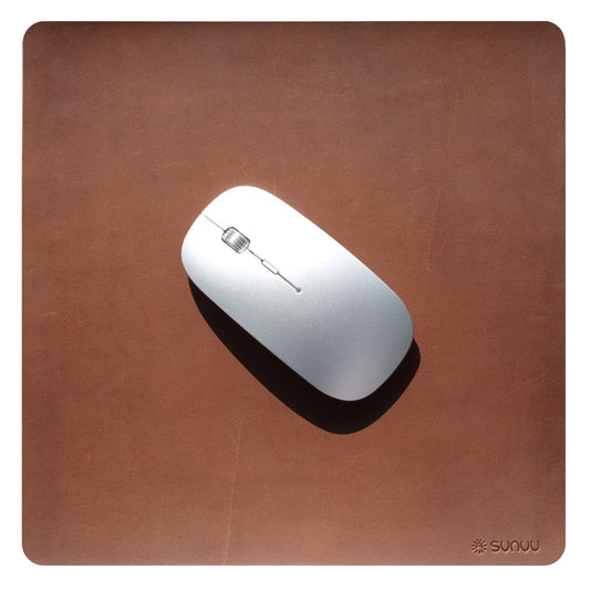 SUNUU Mouse Pad- Premium Full Grain Genuine Genuine Leather-Handmade with Cowhide Crazy Horse Leather- Suitable for Working from Home or in the Office-Square 9.8x9.8in -Vintage Brown