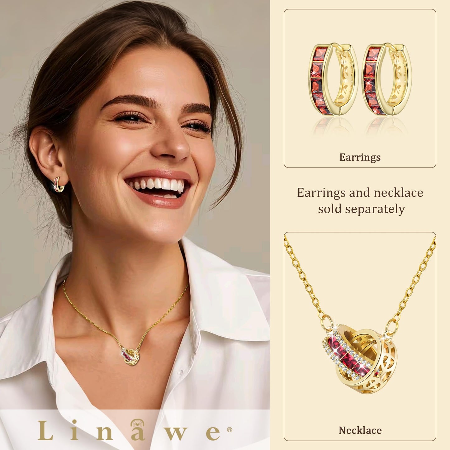 Linawe Gold Hoop Earrings, Small Chunky Huggie Earrings for Women Trendy, Tragus Piercing Jewelry, Red Cubic Zirconia Rhinestone Imitation Diamond Ruby Crystal Mini Hoop, Helix Earrings