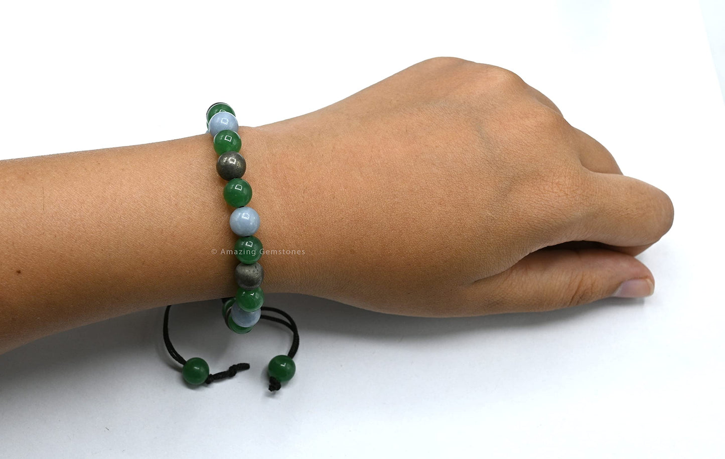 Amazing Gemstone Motivational Bracelet for Women Men Manifestation - Pyrite Angelite Green Aventurine Bracelet for Healing Calming Anxiety Stress Relief Gifts Pulseras Para Hombres Mujer (Adjustable)