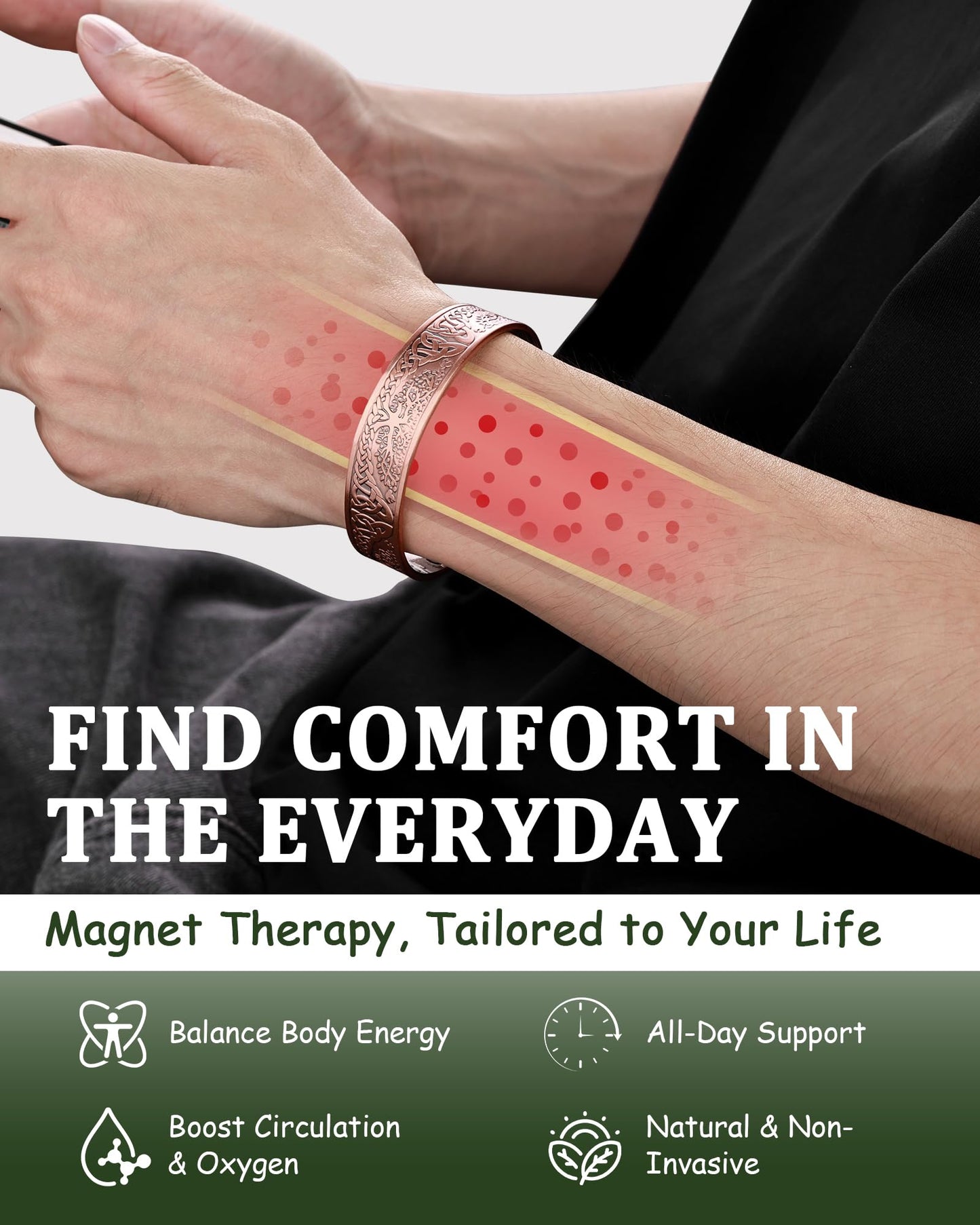 MagEnergy Copper Bracelet for Men, 18X Strength Magnetic Bracelet with 3800 Gauss Magnets, 99.99% Pure Solid Copper, Men's Jewelry Gift