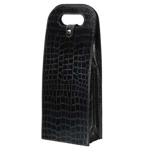 PATIKIL 2 Bottle Wine Gift Bag, Wine Bag Reusable Leather Wine Tote Carrier for Wine Bottles Portable Champagne Gift Bags for Picnic Party Wedding, Black