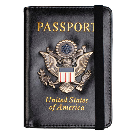TOURSUIT RFID Blocking Passport Holder for Women Men, Leather Passport Travel Wallet with 3D Metal Badge, Travel Document Holder Cover Accessories (Black)