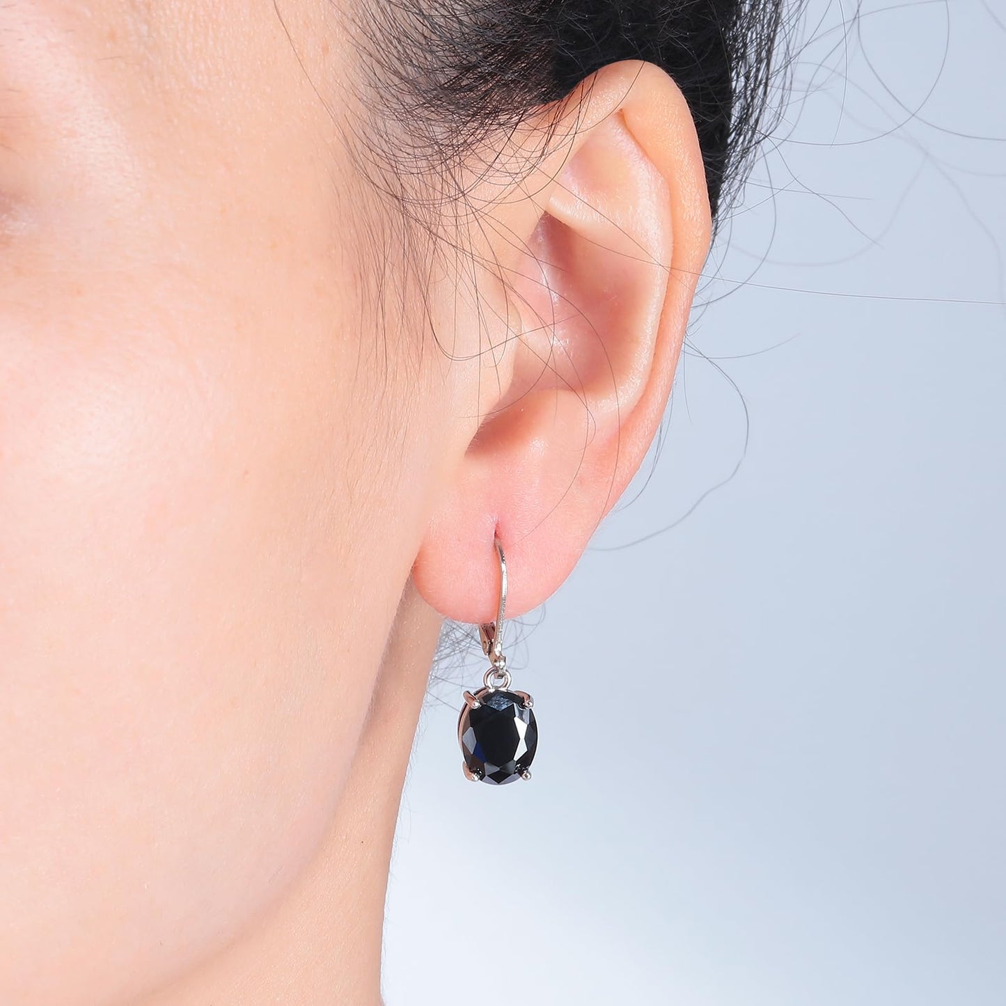 CiNily Cut-Oval Leverback Dangle Earrings for Women Black Cubic Zircon 14k White Gold Plated Hypoallergenic Hanging Earrings Lightweight Summer Drop Earrings