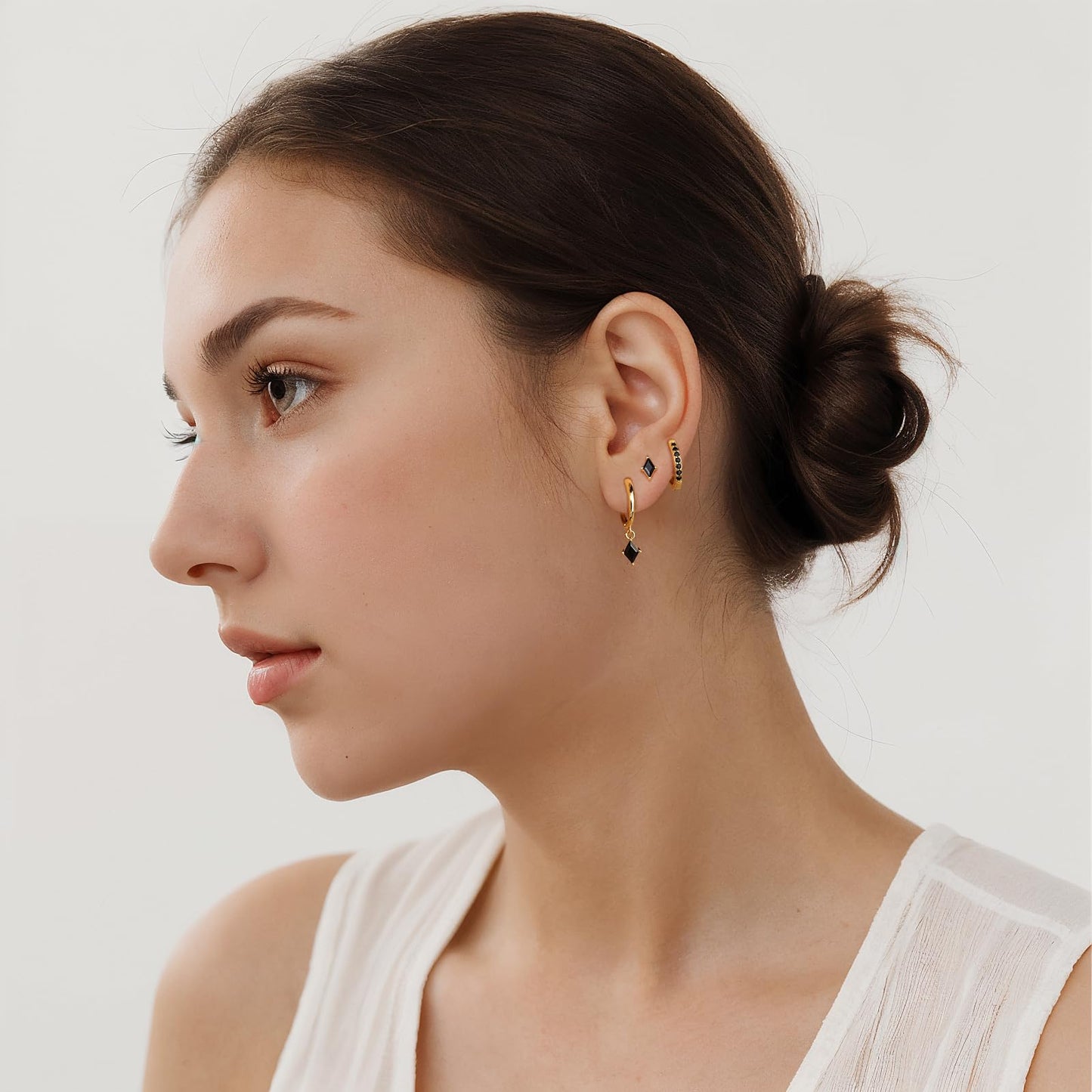 Gold Hoop Earrings Set for Women, Dainty 14K Gold Plated Black Earrings, Hypoallergenic Trendy Small Earring Stacks Multiple Piercing, Huggies Black Dangle Earring Jewelry for Women