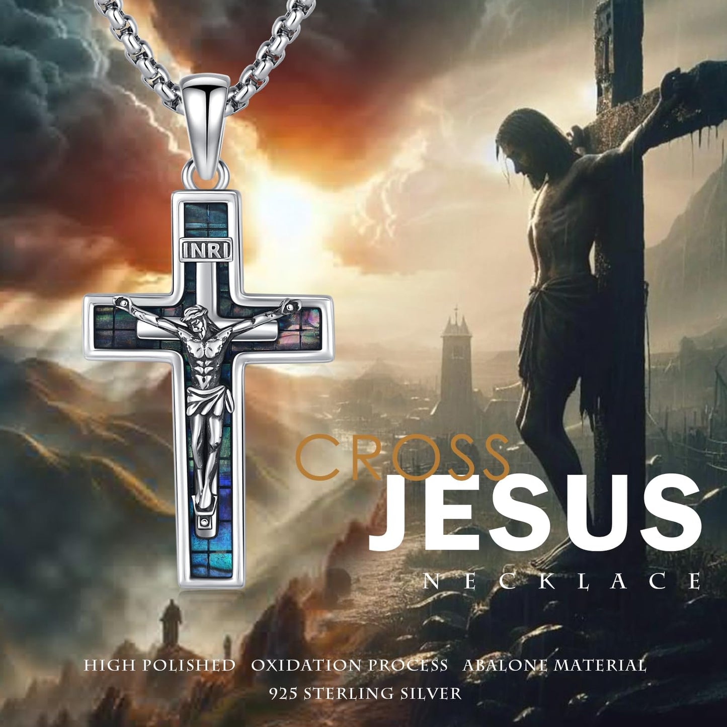 YEESIA Cross Necklace for Women Men 925 Sterling Silver Jesus Crucifix Pendant Necklace with Abalone Cross Jewelry Gift for Women Men