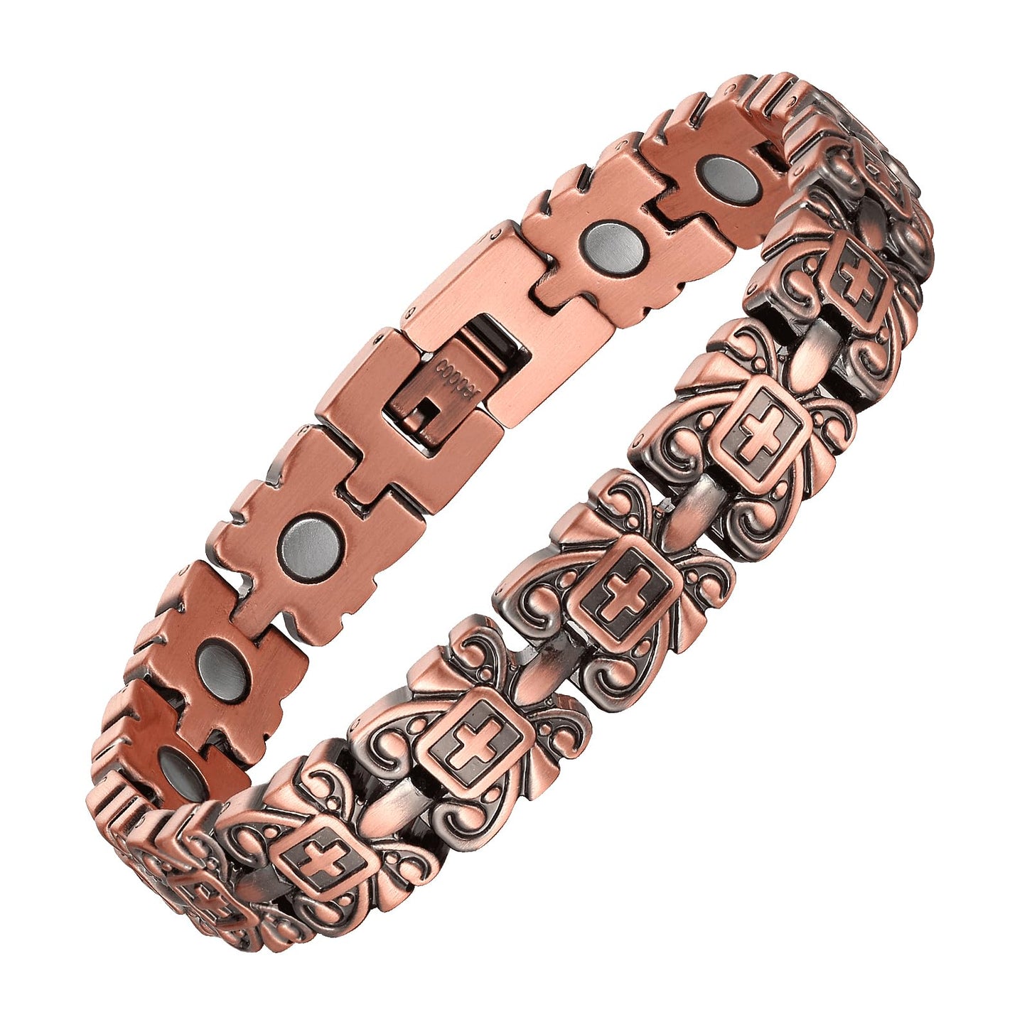 MagEnergy Copper Magnetic Bracelet for Women, Christian 99.9% Copper Bracelet For Women With Ultra Strength Magnets, Adjustable Biblical Cross, Gift