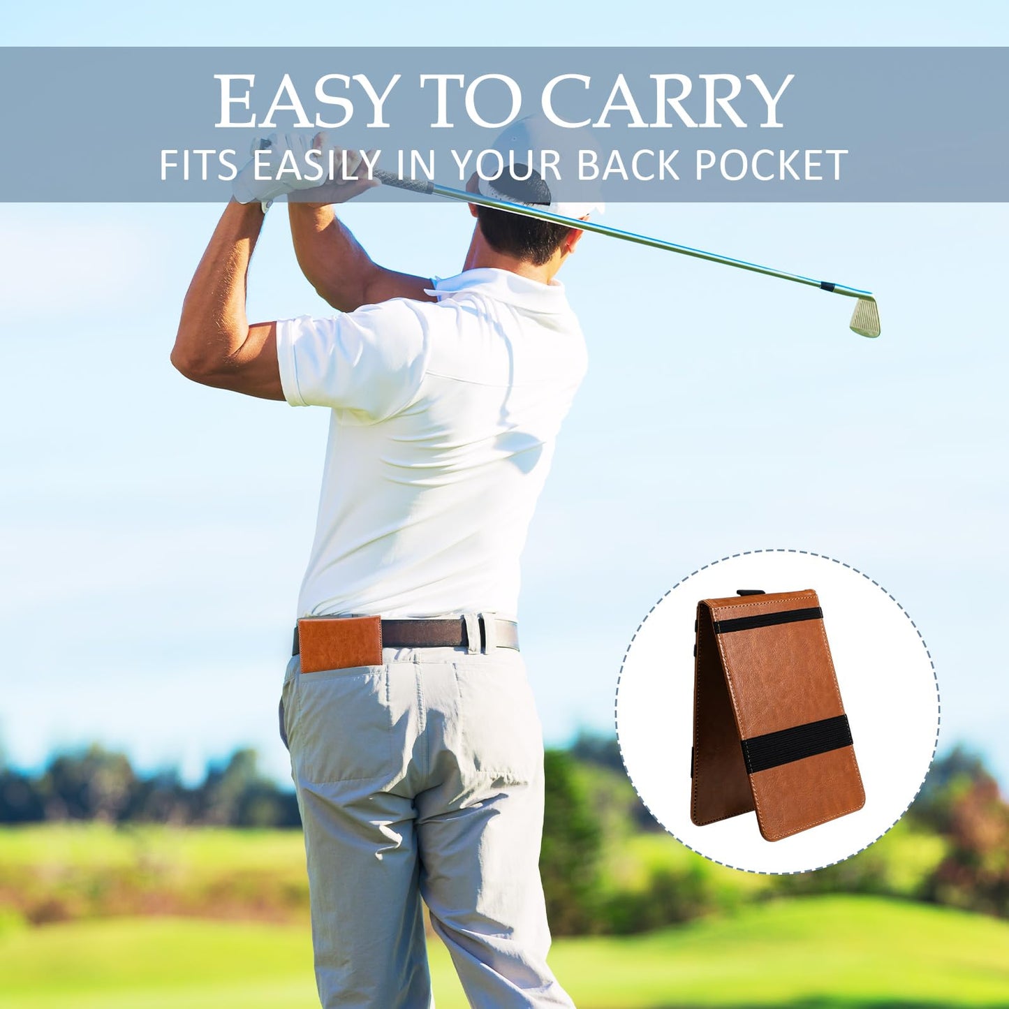 Honoson 4 Pcs Golf Scorecard Holder PU Leather Golf Yardage Book Cover Scorecard Book Score Cards Holder Protector Gift Accessories, 4.3 x 7 Inches(Brown)