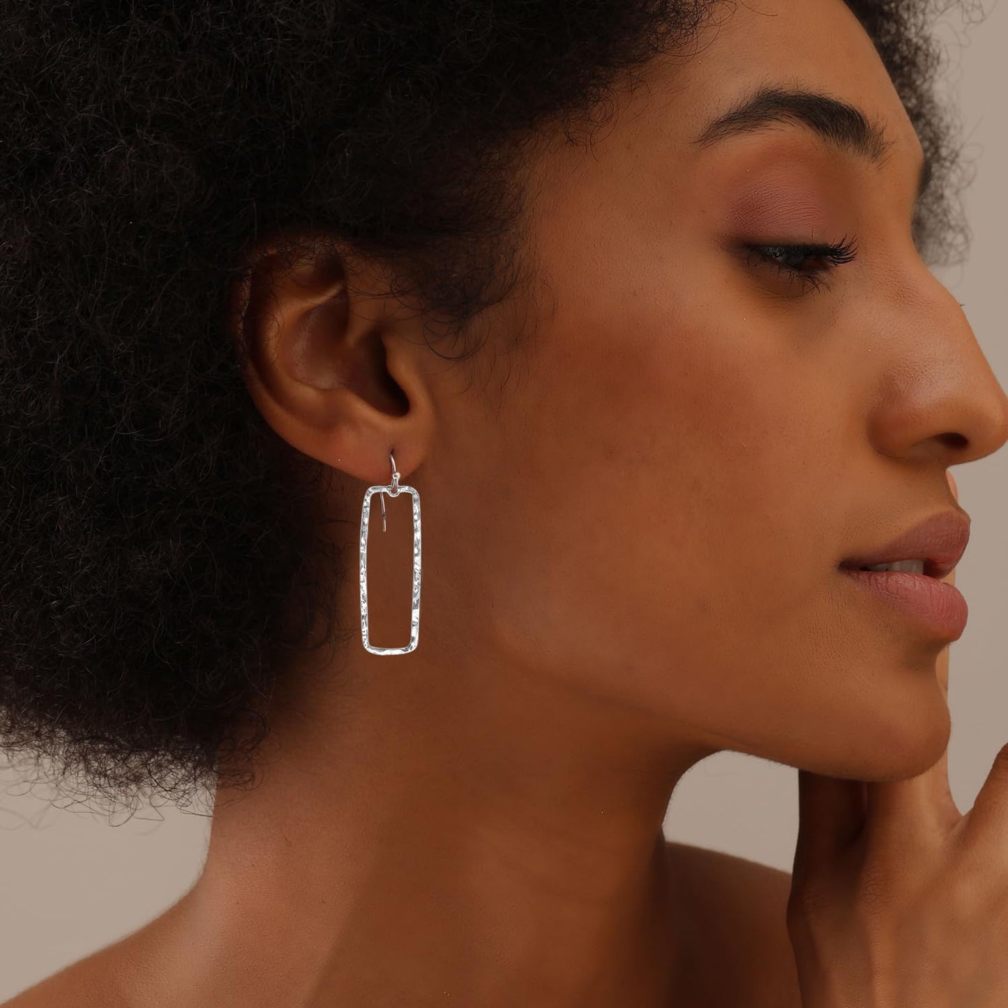 LeCalla 925 Sterling Silver Classic Hammered Balancing Act Drop Earrings Italian Hammered Design Open Rectangular Drop Dangle Earrings for Women 45 MM