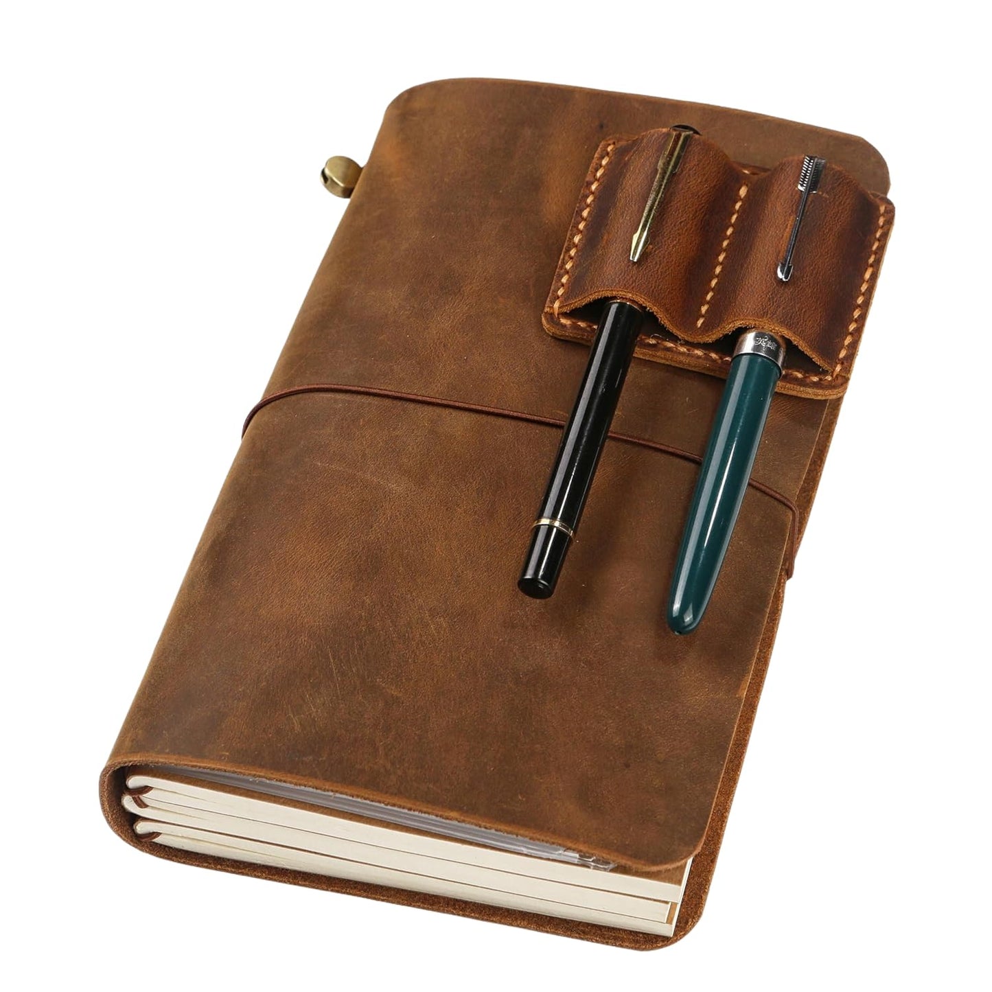 Handmade Leather Refillable A5 Travelers Notebook Cover, A5-8.3'' x 5.8''Leather Journal with 3 Inserts and Card Slots and Pen Holder