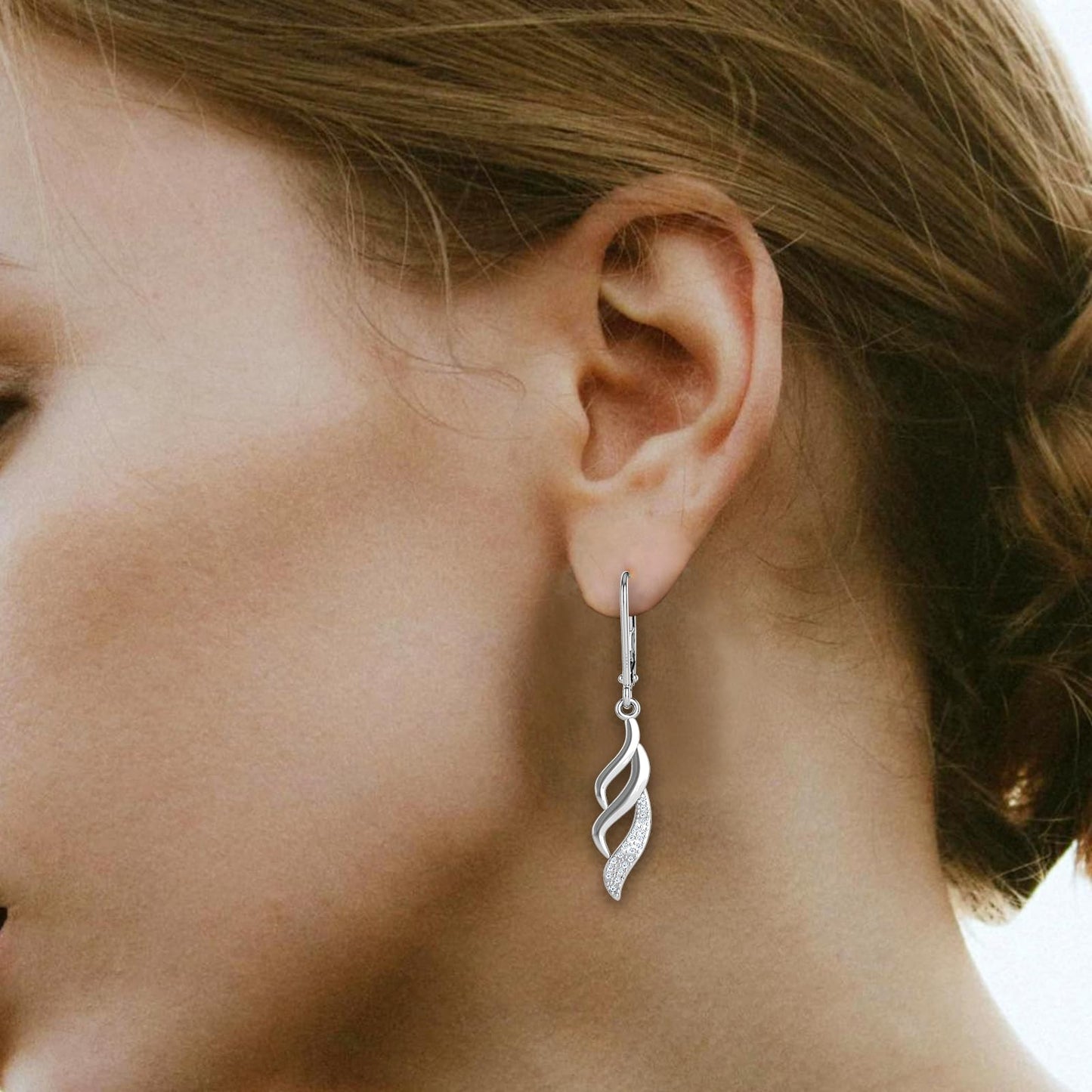 Hypoallergenic Silver Leverback Earrings for Women, Sparkly Teardrop Dangle Earrings, Lightweight, Tarnish-Resistant, Nickel-Free, Perfect for Work, Parties & Gifts (Wings)