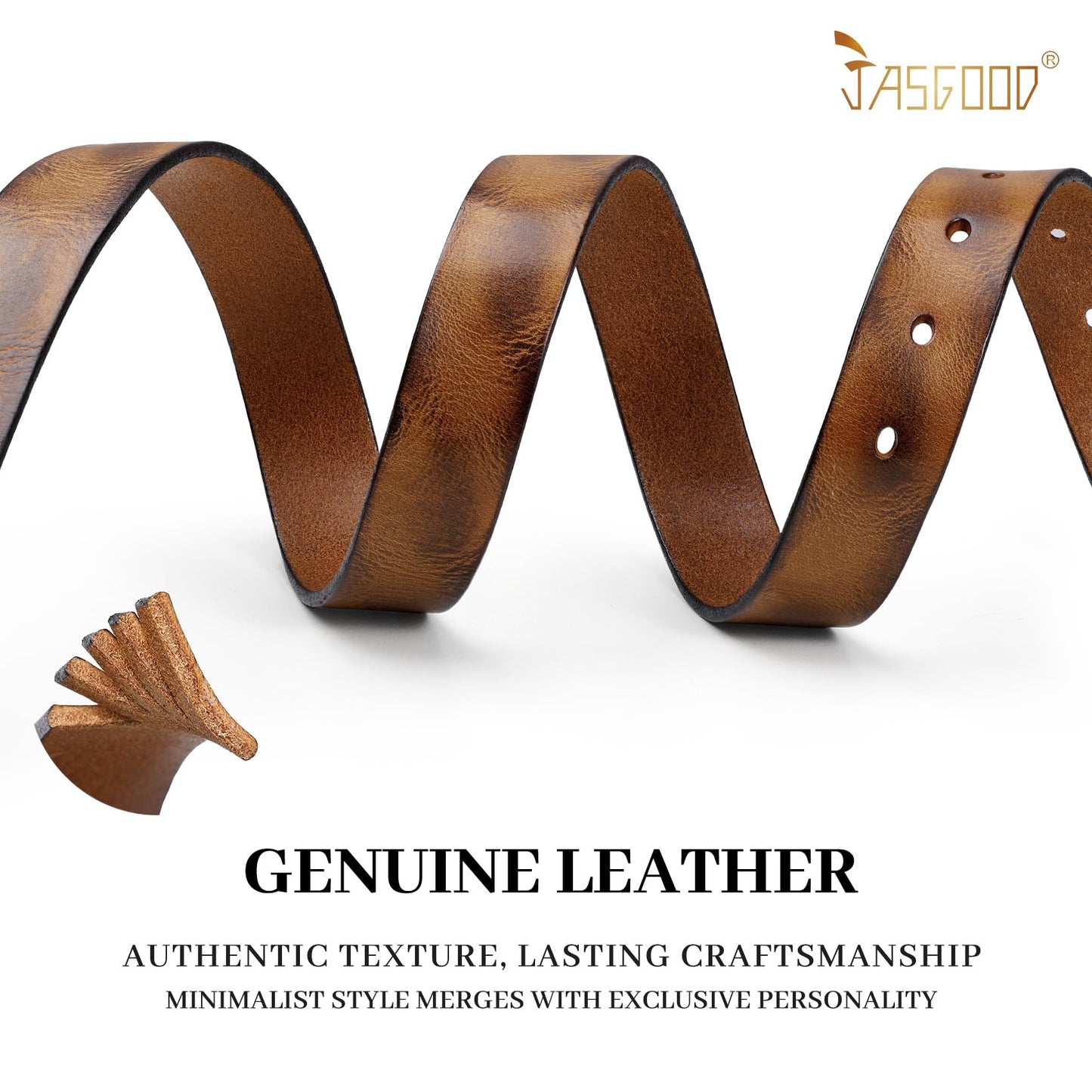 JASGOOD Women Belt Genuine leather Belt with Gold Buckle,Ladies Full Grain Leather Belt for Jeans Pants,Brown