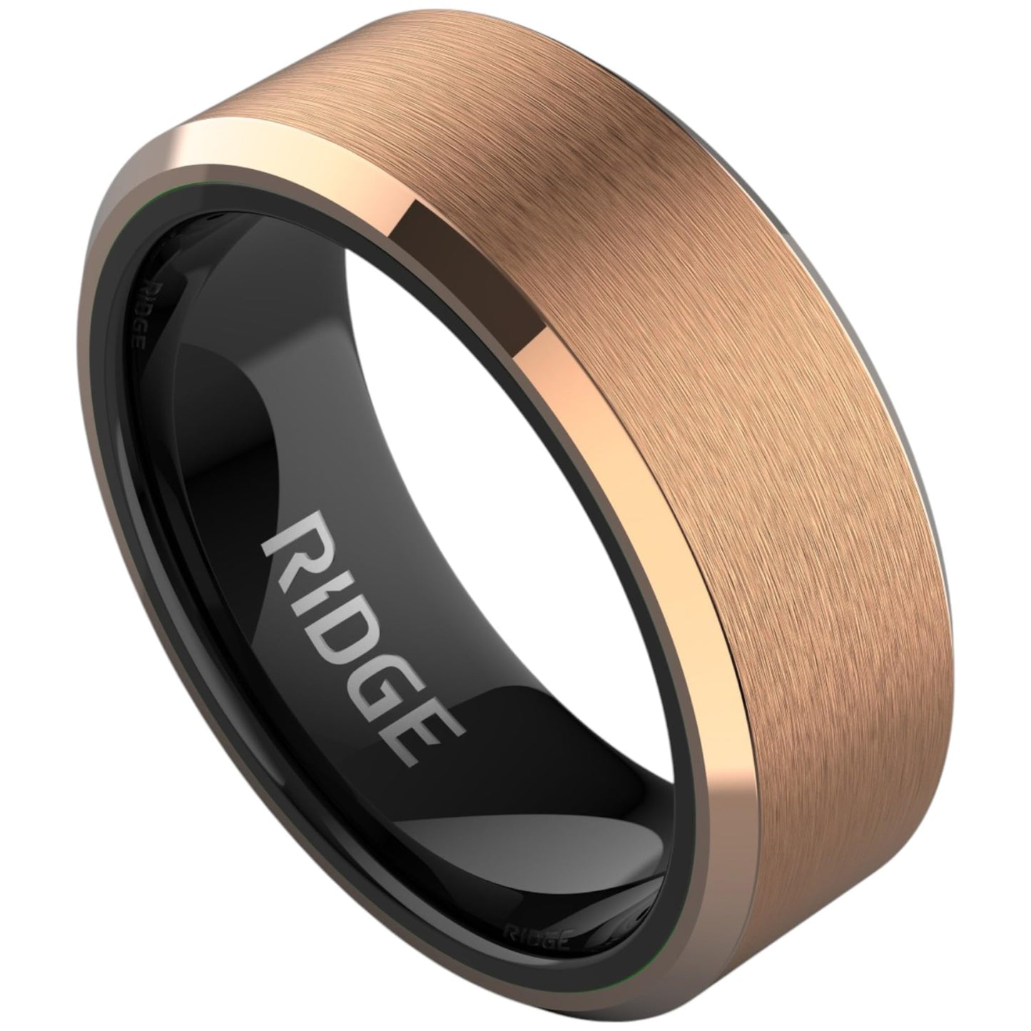 Ridge Beveled Ring Set 8mm - 18K Rose Gold - Tungsten - 9