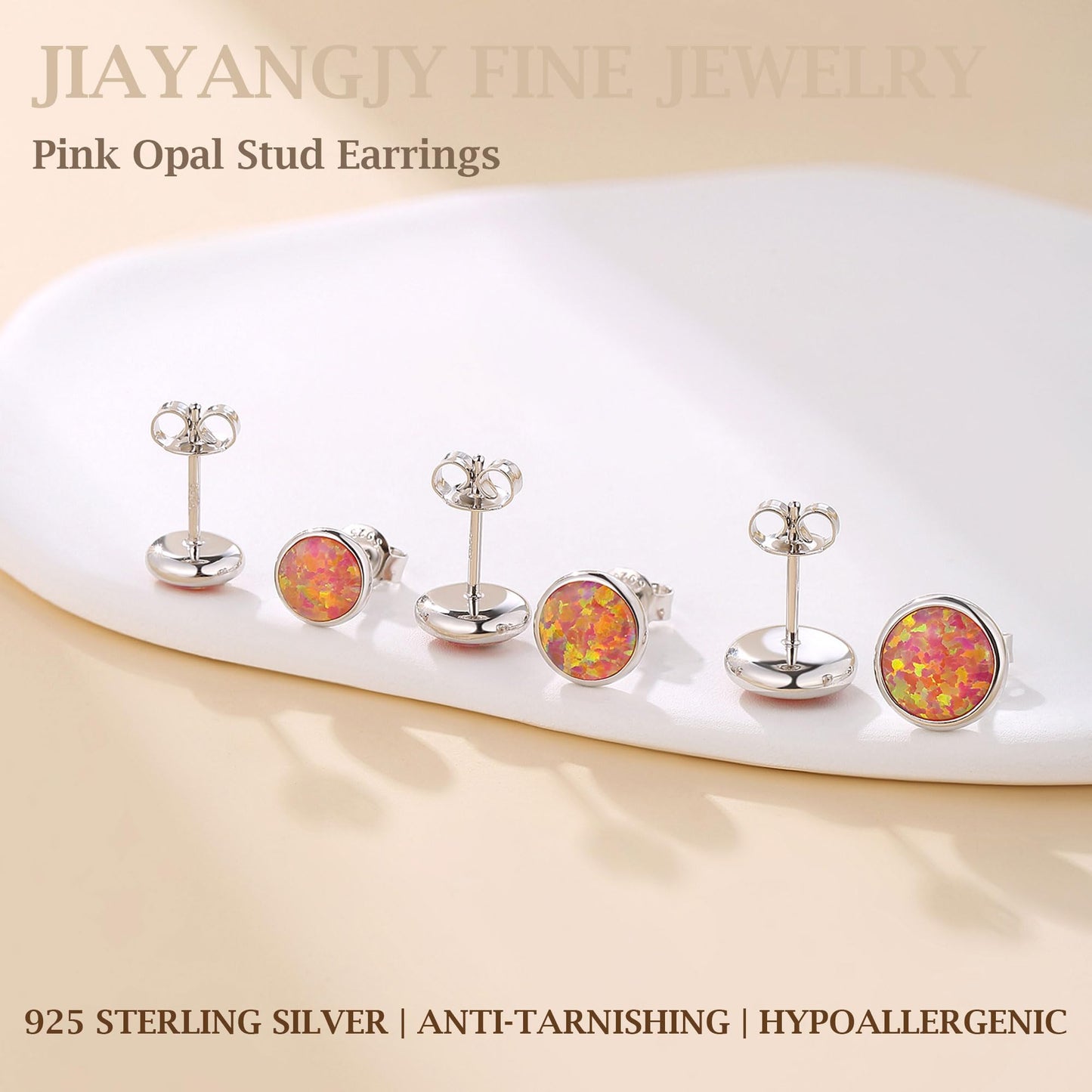 JiayangJY Silver Red Fire Opal Stud Earrings for Women Plated Sterling Silver Round Shape 7mm Opal Earrings with Push Back