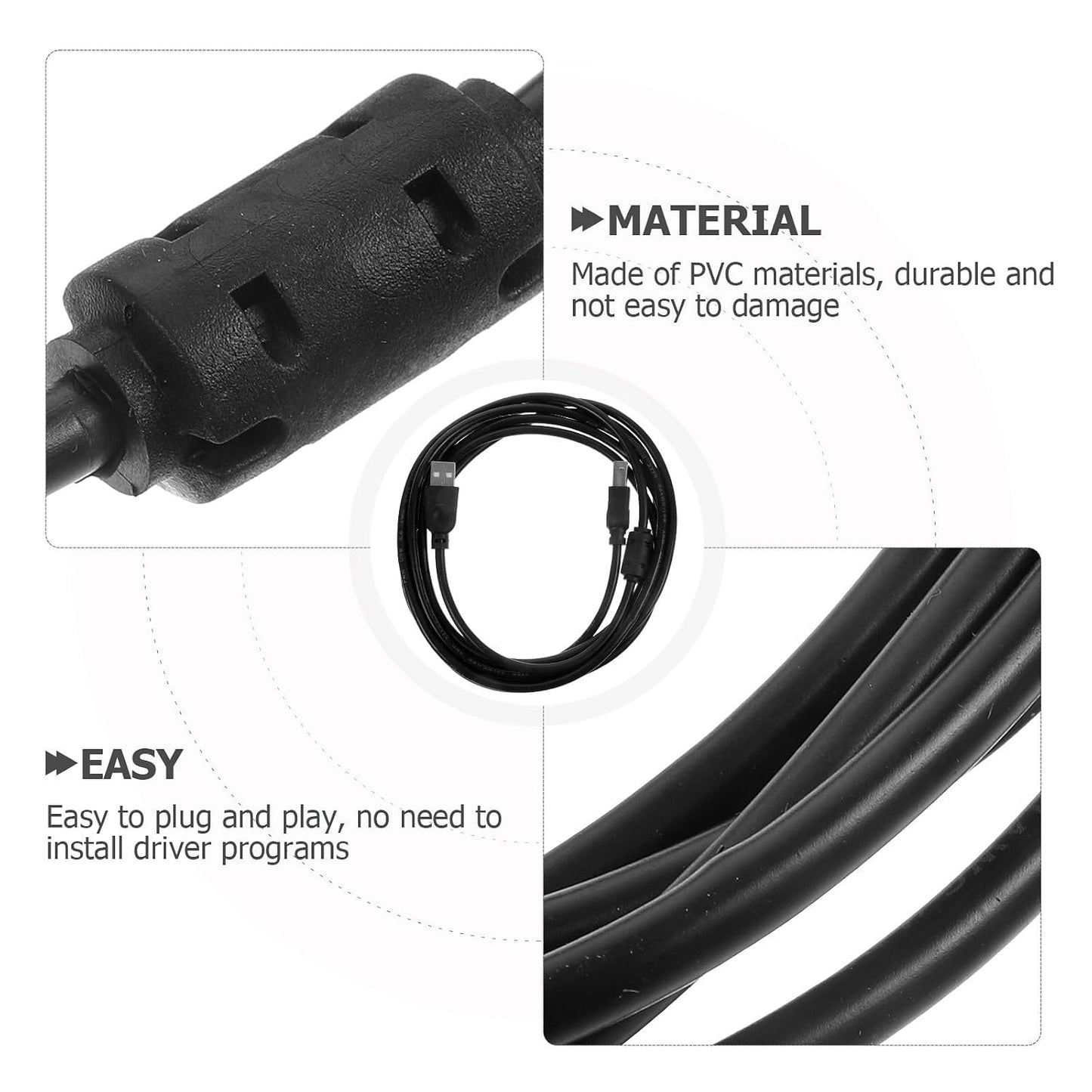 3M Printer USB Cable Black for Copier Scanner Fax Machine Replacement Computer Accessory Office Use