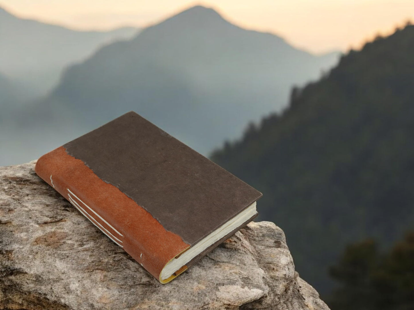 Kathmandu Valley Co. Nepali Collector Vintage Journal, Leather & Lokta Writing Hardcover Office Notebook Planner with Handmade Paper. Made in The Himalayas of Nepal. (6x9 Dark Walnut)