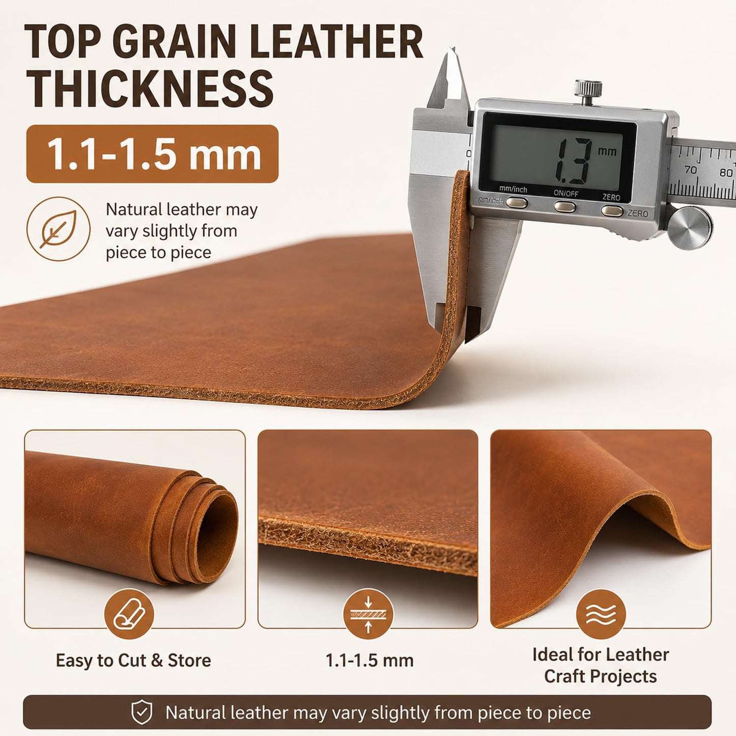 Top Grain Cowhide Leather Sheet, Genuine Soft Leather Material for Crafts, DIY Sewing, Wallets, Bags, Journals, Bookbinding and Upholstery Projects (Yellow Brown,12x12 Inch)