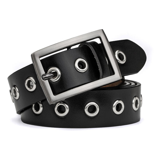 McFanBe Leather Belt for Women Girls Waist Belt Alloy Buckle 1.1 Inches Width Adjustable (B:Black, M(Fit waist size 34"-37"))
