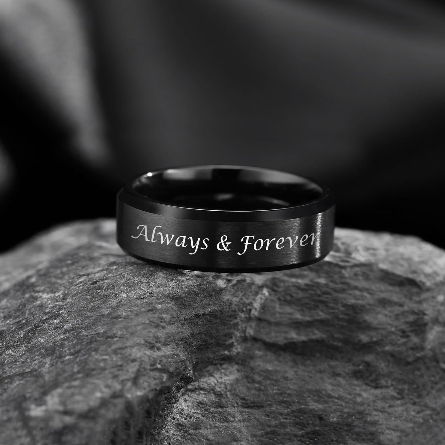 VNOX Customize Jewelry-6MM Black Stainless Steel Beveled Edge Matte Brushed Finish Rings for Men Women,Size 10