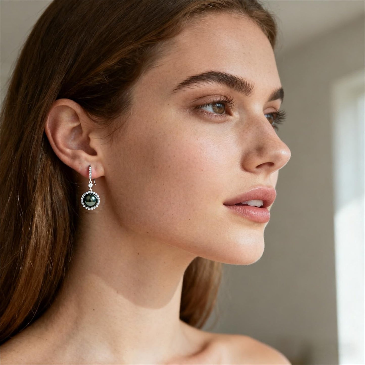 Genunie Tahitian Black Pearl Drop Dangle Earrings - Mother Day Mom Birthday Gifts for Wife Women Anniversary Wedding, AAAA 9-10mm Ocean-Grown Pearls Sterling Silver Unique Moissanite Jewelry