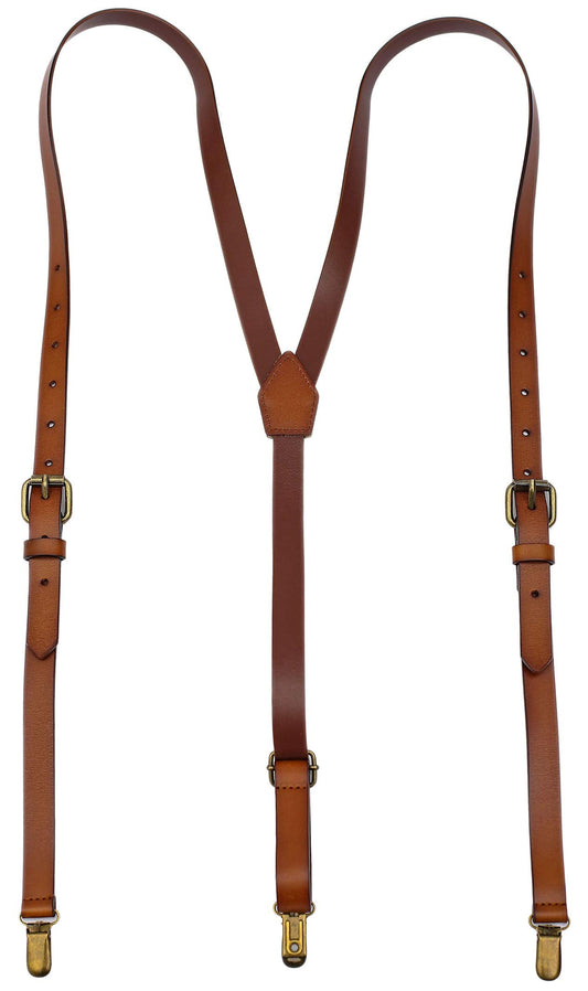 EURYNOME Leather Suspenders For Men, Brown Genuine Leather Suspenders Groomsmen Gifts (01#, M)