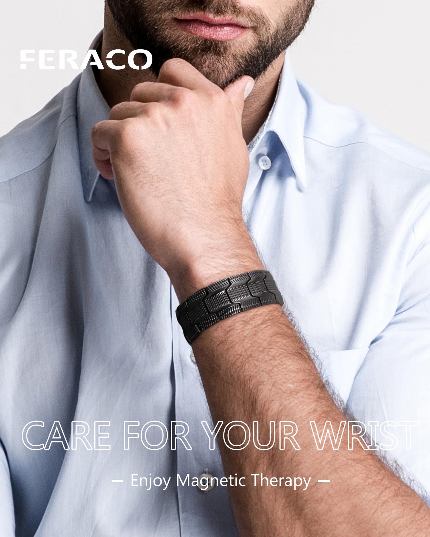 Feraco Copper Bracelet for Men, 3X Strength Magnetic Therapy Cooper Bracelet with Powerful 3800 Gauss Magnets,Copper Jewelry with Tyre-Carved Pattern,Black