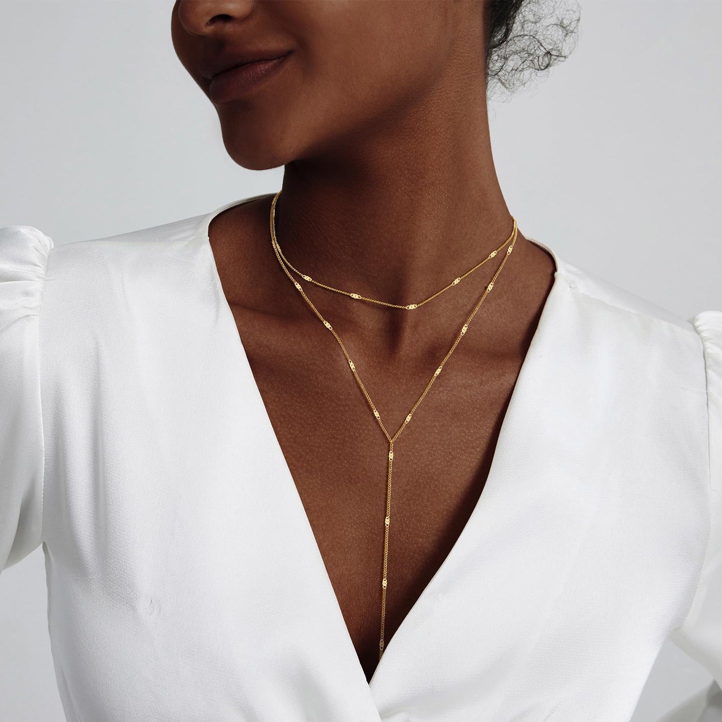 Luxval Gold Necklace for Women Trendy Long Necklaces for Women 14k Gold Plated Lariat Y Necklace Dainty Layered Necklaces Sparkly Drop Y-Shaped Chain Jewelry Gift Wedding