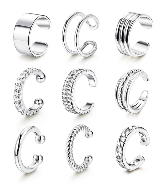 LOLIAS Ear Cuff Earrings for Women Non Piercing Silver Ear Cuffs White Gold Plated Ear Cuff for Non Pierced Ears Clip on Cartilage Earring Fake Earrings