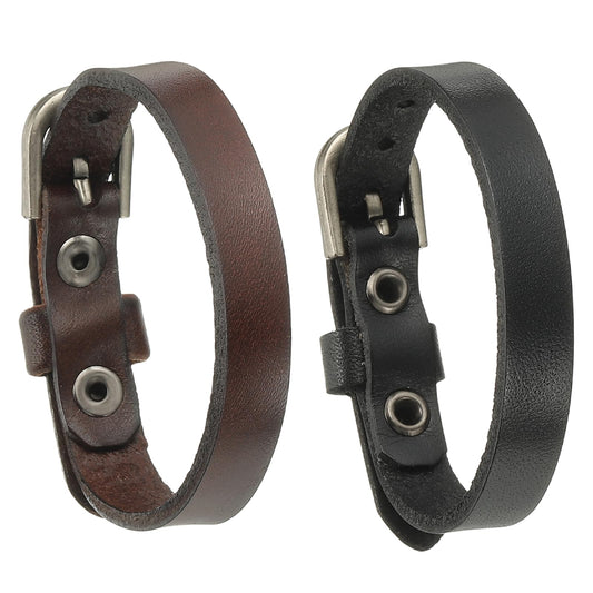 PATIKIL 0.4 Inch Leather Belt Bracelet, 1Set Men Thin Buckle Wristband Buckle Wristband for Men Women Vintage Cuff Leather Bracelet Decoration Jewelry Commemorative, Black/Dark Brown