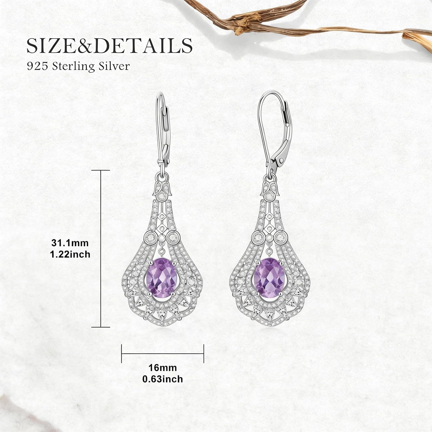 Lvoryance 1.5CT Created Alexandrite Earrings 925 Sterling Silver 6mm * 8mm Oval Cut June Birthstone Drop Earrings for Women