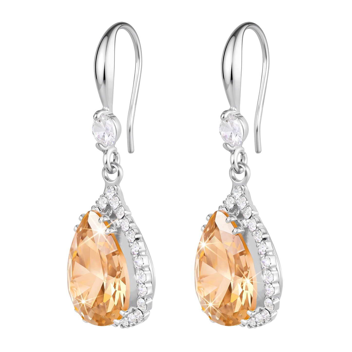 Linawe Champagne Cubic Zirconia Fake Diamond Crystal Dangle earrings, Silver Color Drop Earrings for Women Trendy, Teardrop Rhinestone Costume Fall Earrings, Formal Tear Drop Earrings Jewelry