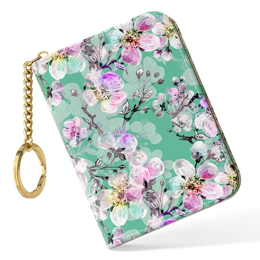 Nipichsha Women's Small RFID Blocking Credit Card Wallet, Plum Flower, Leather, Slim and Compact Size, 12-Slot with Privacy Protection